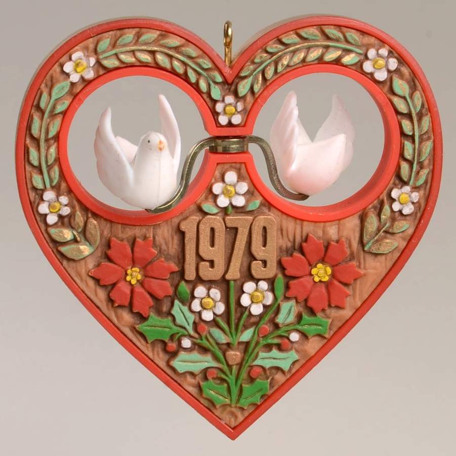 1979 Hallmark Christmas Ornaments Christmas Heart-With Two Doves - Boxed by Hallmark Gold Crown-1