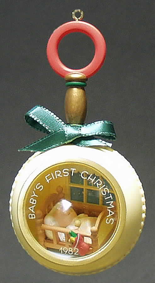 1982 Hallmark Christmas Ornaments Baby's First Christmas-Rattle - Boxed by Hallmark Gold Crown-1