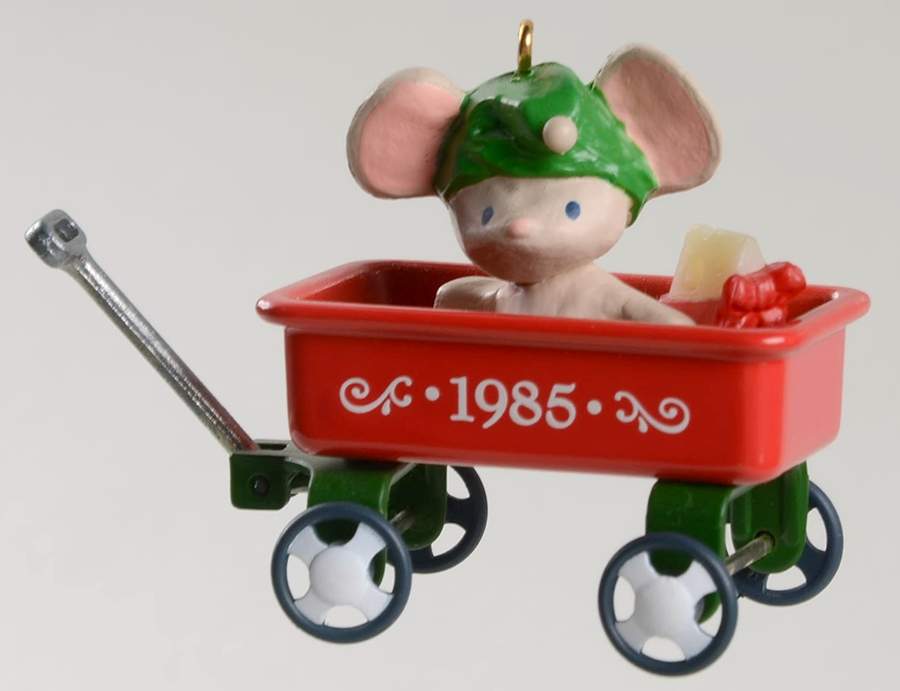 1985 Hallmark Christmas Ornaments Mouse Wagon - Boxed by Hallmark Gold Crown-1