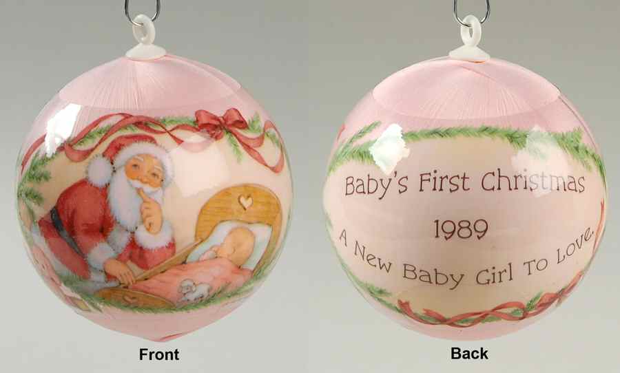 1989 Hallmark Christmas Ornaments Baby's First Christmas(Girl) - Boxed by Hallmark Gold Crown-1