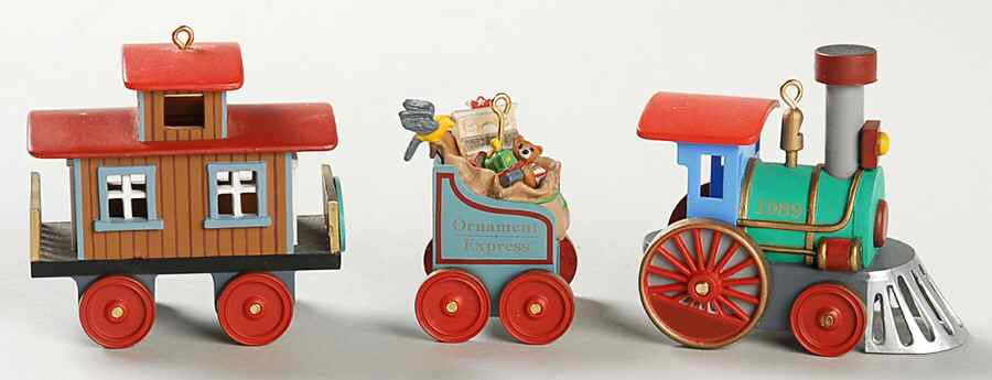 1989 Hallmark Christmas Ornaments The Ornament Express-3 Pc Set - Boxed by Hallmark Gold Crown-1