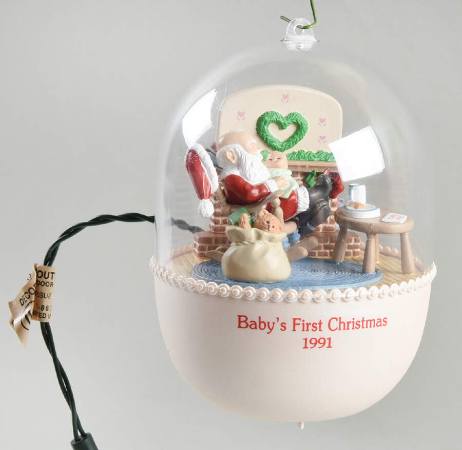 1991 Hallmark Christmas Ornaments Baby's First Christmas-Lighted - Boxed by Hallmark Gold Crown-1