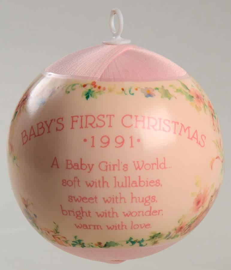 1991 Hallmark Christmas Ornaments Baby's First Christmas-Girl - Boxed by Hallmark Gold Crown-1
