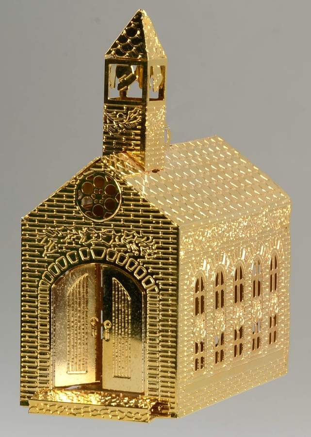 1991 Hallmark Christmas Ornaments Festive Brass Church - No Box by Hallmark Gold Crown-1