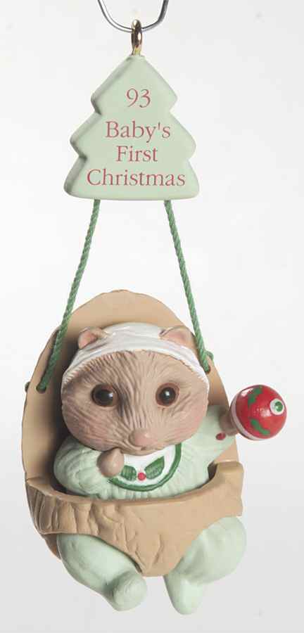 1993 Hallmark Christmas Ornaments Baby's 1st Christmas-Squirrel In Swing - Boxed by Hallmark Gold Crown-1