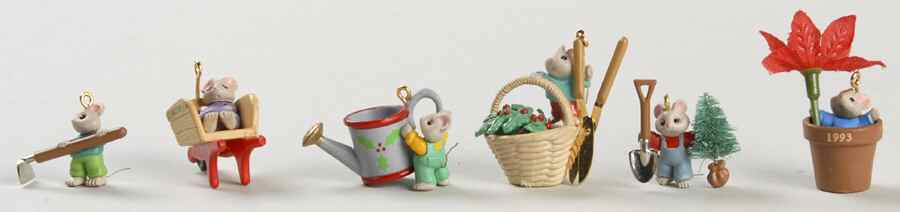 1993 Hallmark Christmas Ornaments Tiny Green Thumbs-Set Of 6 - Boxed by Hallmark Gold Crown-1