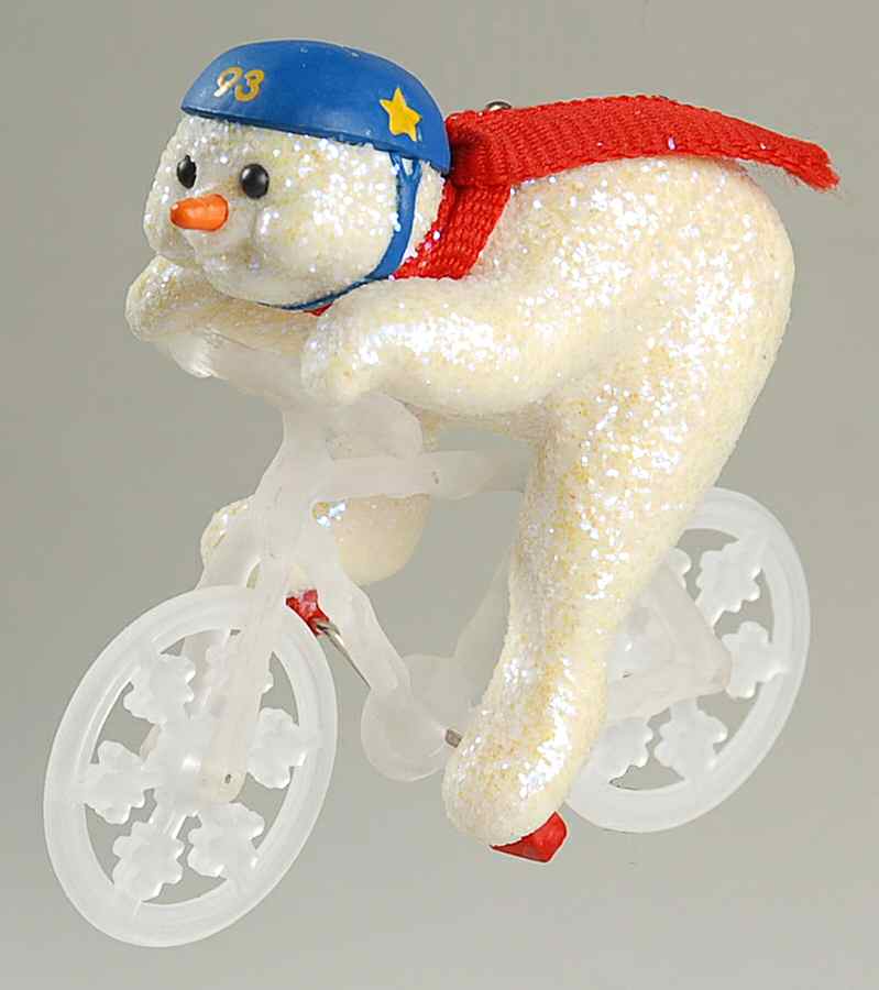 1993 Hallmark Christmas Ornaments Icicle Bicycle-Snowman On Bike - Boxed by Hallmark Gold Crown-1