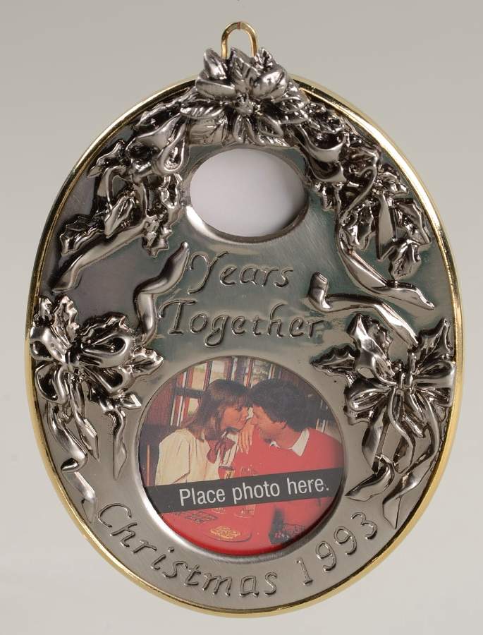 1993 Hallmark Christmas Ornaments Anniversary Year Photo Frame - Boxed by Hallmark Gold Crown-1