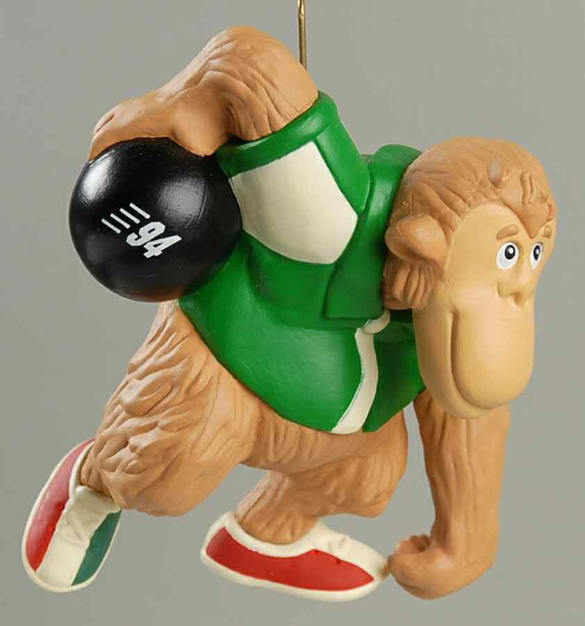 1994 Hallmark Christmas Ornaments It's A Strike-Monkey Bowling - Boxed by Hallmark Gold Crown-1
