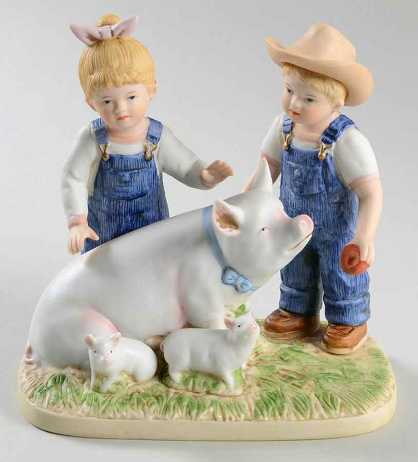 Denim Days Debbie And Danny W/ Prize Pig  - No Box by Homco-1