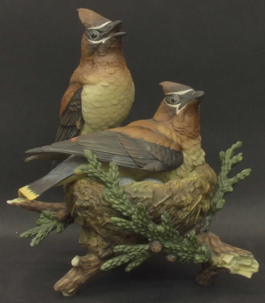 Gunther Granget Birds Cedar Waxwings (Anxious Moment) - No Box by Hutschenreuther-1