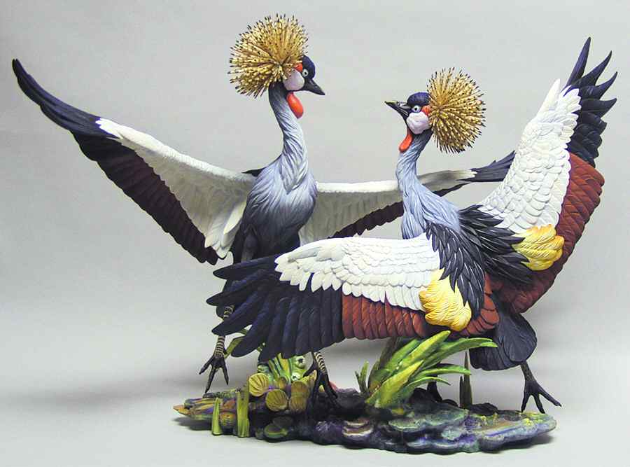 Gunther Granget Birds Crowned Cranes (The Dance) - Boxed by Hutschenreuther-1