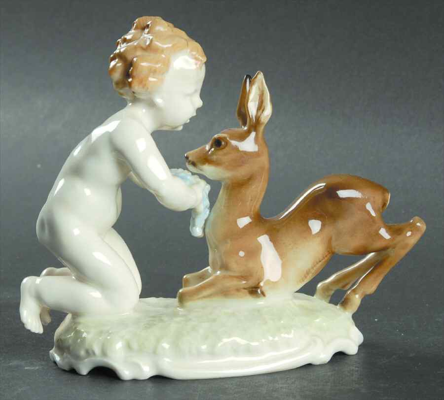 Children Fawn With Child-Brown Fawn - Boxed by Hutschenreuther-1