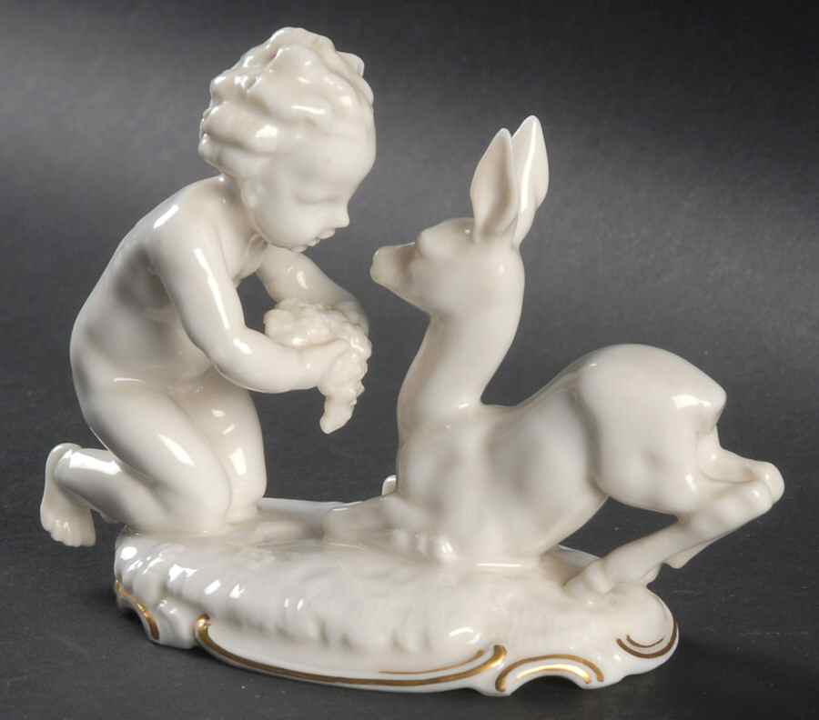 Children Fawn With Child-White/Gold - Boxed by Hutschenreuther-1