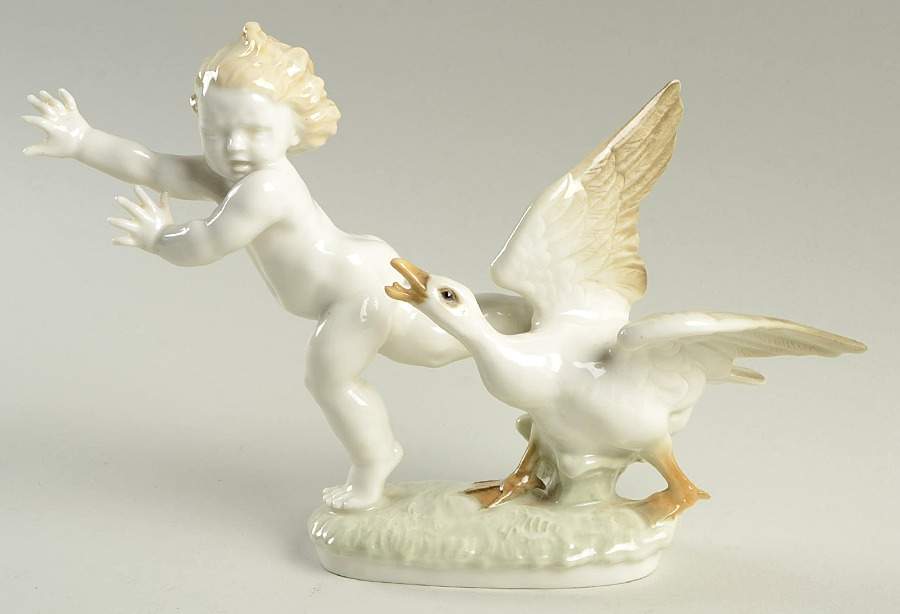 Cherubs-Angels Goose Chasing Cherub-Color - Boxed by Hutschenreuther-1