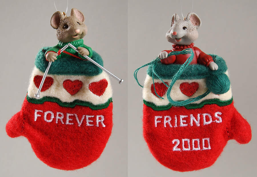 2000 Hallmark Christmas Ornaments Close Knit Friends-Set Of 2 - Boxed by Hallmark Gold Crown-1