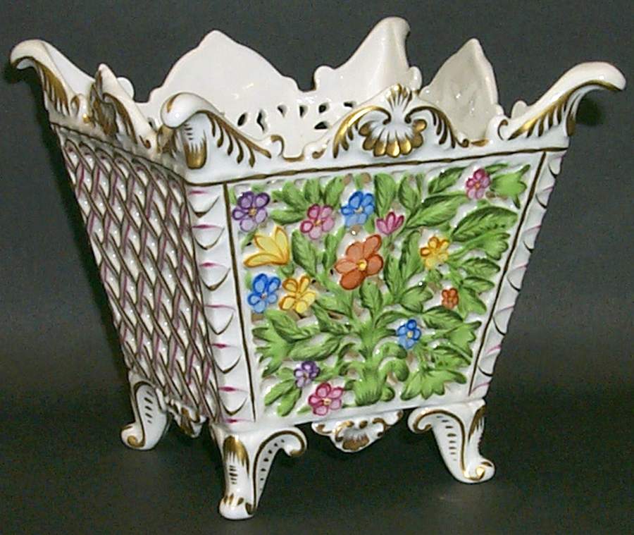 Giftware 4" Openwork Footed Square Vase by Herend-1