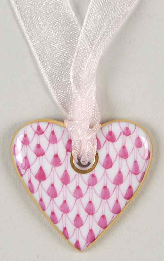 Herend Ornaments-Bells Heart W/Ribbon-Raspberry  - No Box by Herend-1