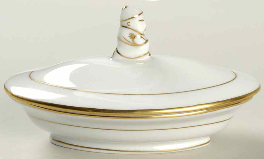Golden Edge Newer (HDE) Oval Box W/Mandarin Finial by Herend-1