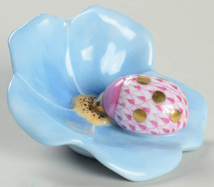 Bugs & Friends Ladybug On Blue Flower-Raspberry  - No Box by Herend-1