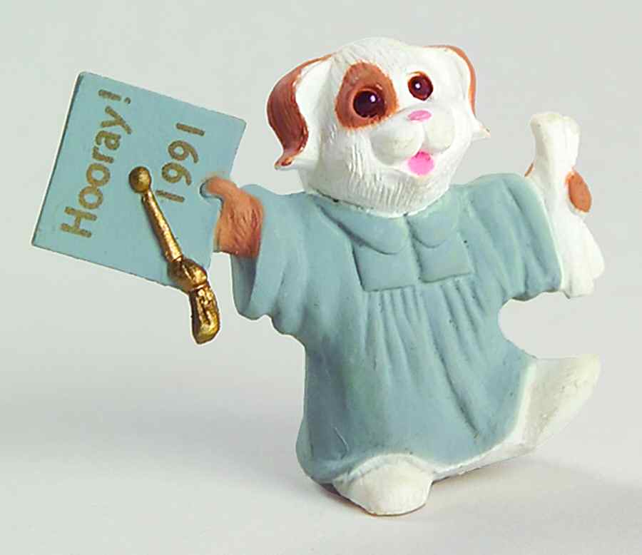 Merry Miniatures 1991 Dog In Cap & Gown - Boxed by Hallmark Gold Crown-1