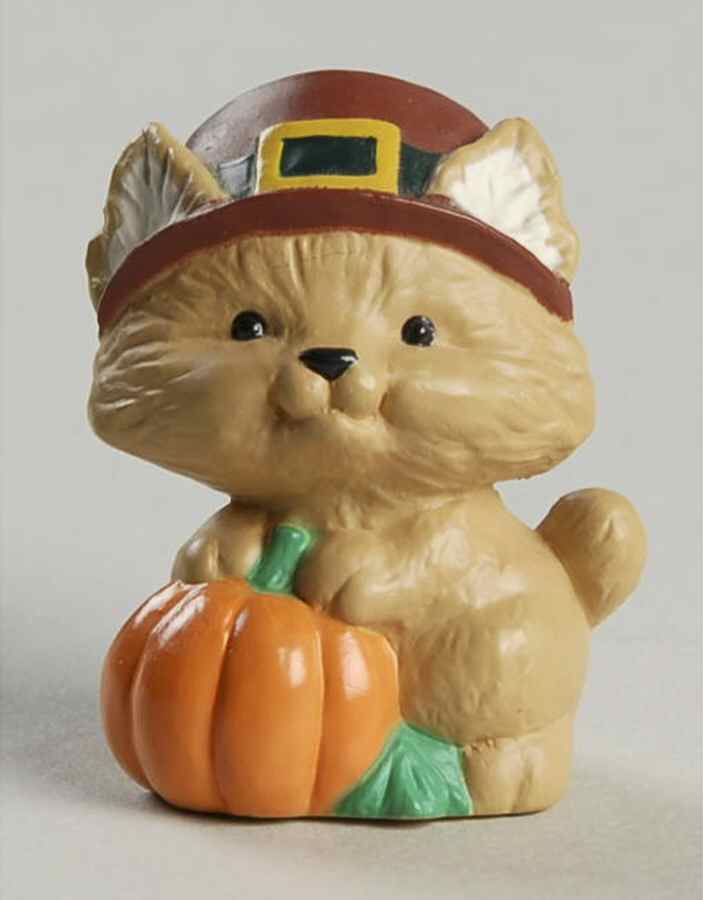 Merry Miniatures 1993 Pilgrim Bobcat With Pumpkin - Boxed by Hallmark Gold Crown-1