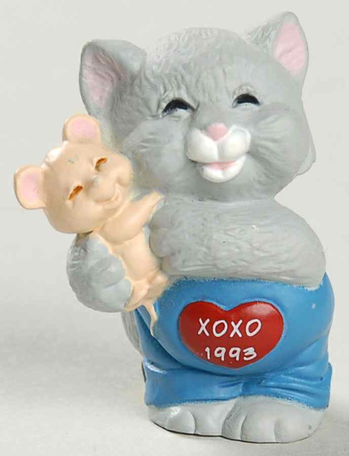 Merry Miniatures 1993 Cat Hugging Mouse - No Box by Hallmark Gold Crown-1