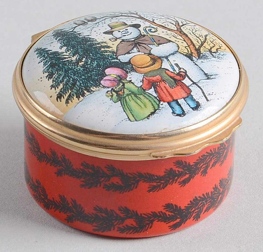 Halcyon Days Christmas Box 1977-Snowman With Children - Boxed by Halcyon Days-1