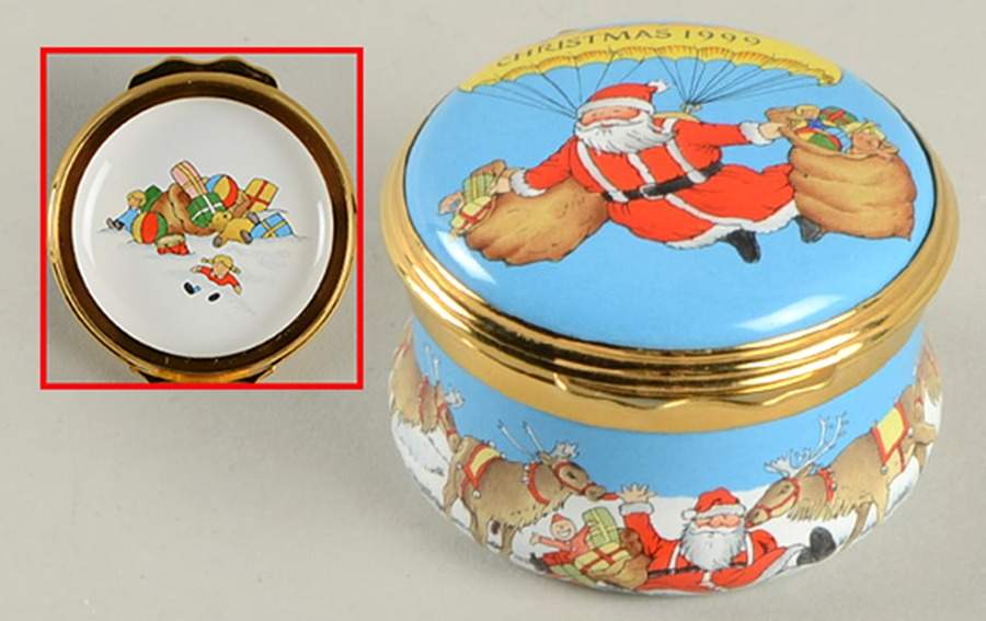 Halcyon Days Christmas Box 1999-Parachuting Santa With Toy Bags - Boxed by Halcyon Days-1