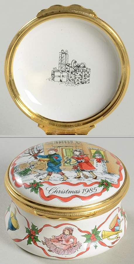 Halcyon Days Christmas Box 1985-Children Playing In The Snow - Boxed by Halcyon Days-1