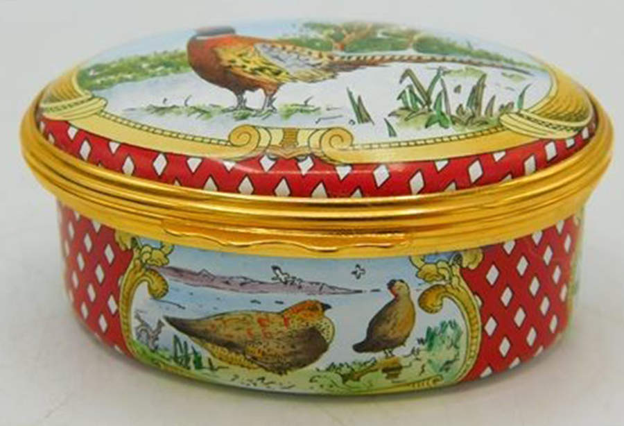 Halcyon Days Box Pheasants On Red Lattice - Boxed by Halcyon Days-1