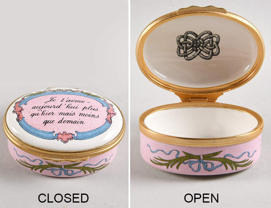 Halcyon Days Box Je T'Aime - Oval,Pink,Blue Ribbon - Boxed by Halcyon Days-1