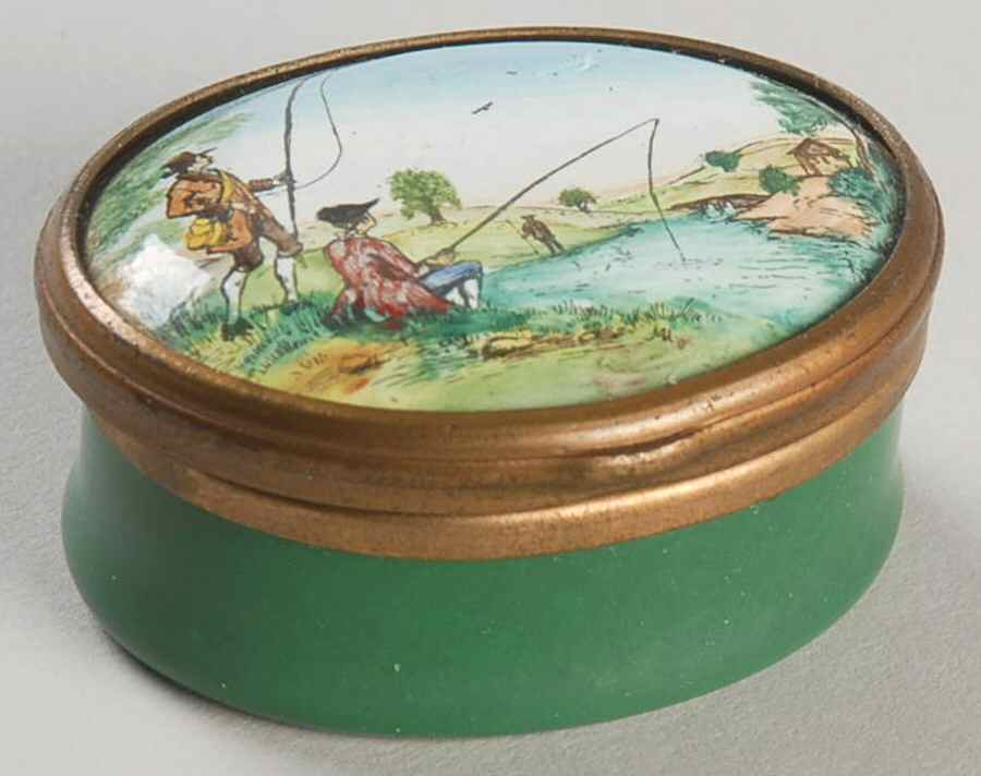 Halcyon Days Box Fishing In River-Oval-Green - Boxed by Halcyon Days-1