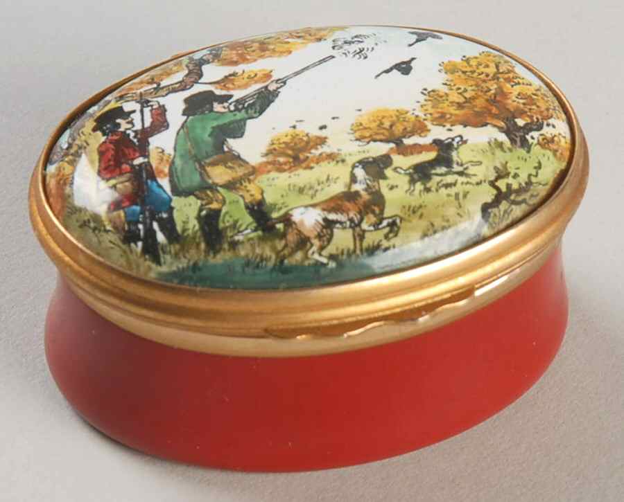 Halcyon Days Box Hunting Birds W/ Dogs-Oval-Red - Boxed by Halcyon Days-1