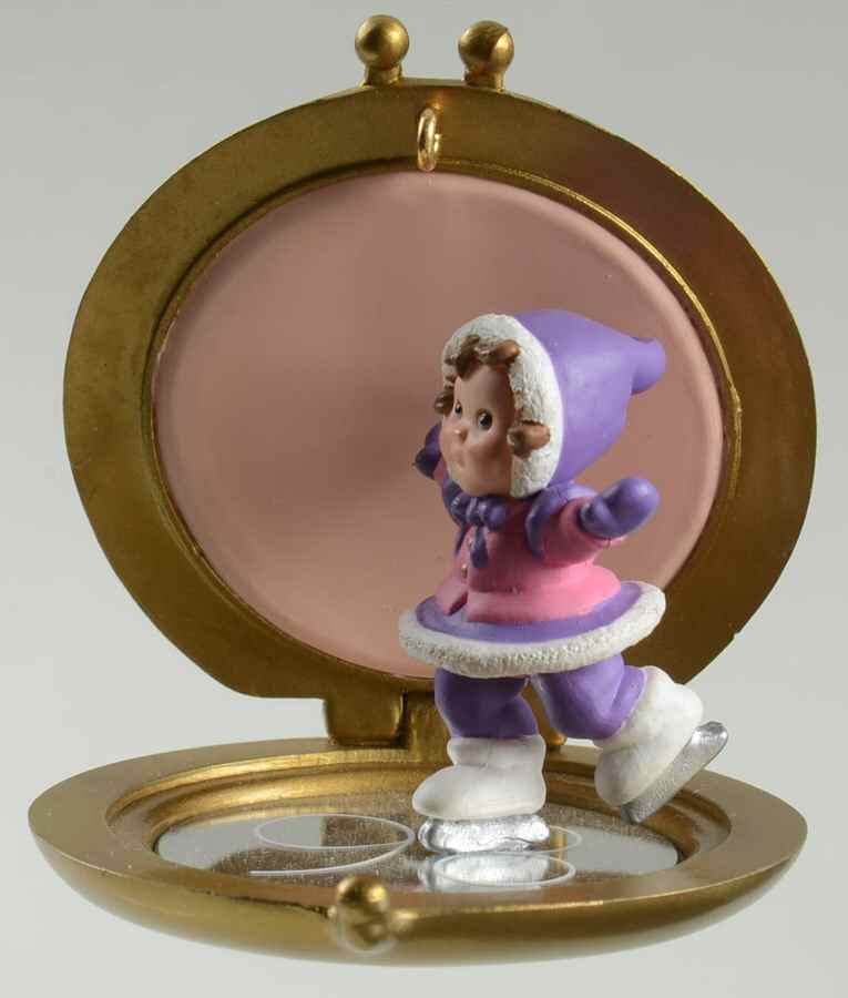 1998 Hallmark Christmas Ornaments Compact Skater-Girl Skater On Mirror - Boxed by Hallmark Gold Crown-1