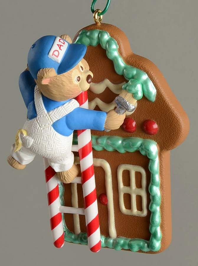 1998 Hallmark Christmas Ornaments Dad-Bear On Gingerbread House - Boxed by Hallmark Gold Crown-1