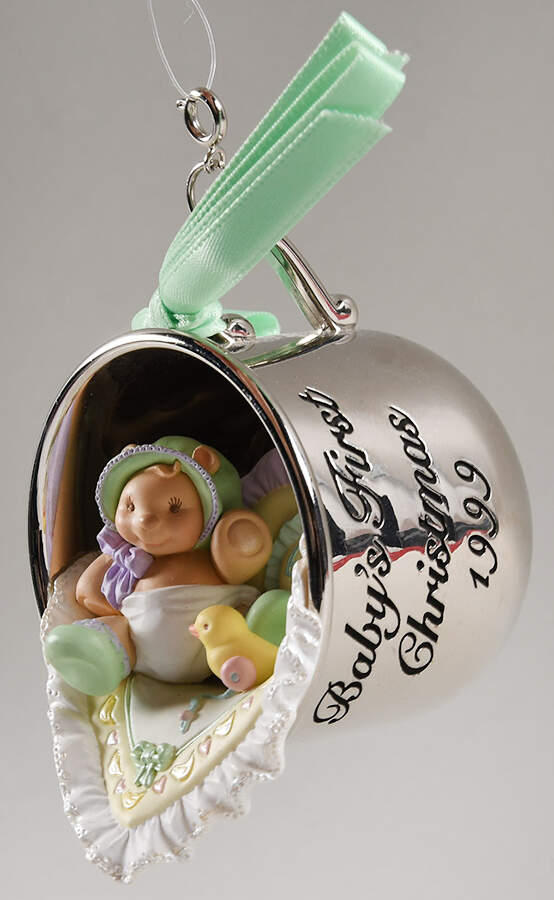 1999 Hallmark Christmas Ornaments Baby's First Christmas-Silver Cup - Boxed by Hallmark Gold Crown-1