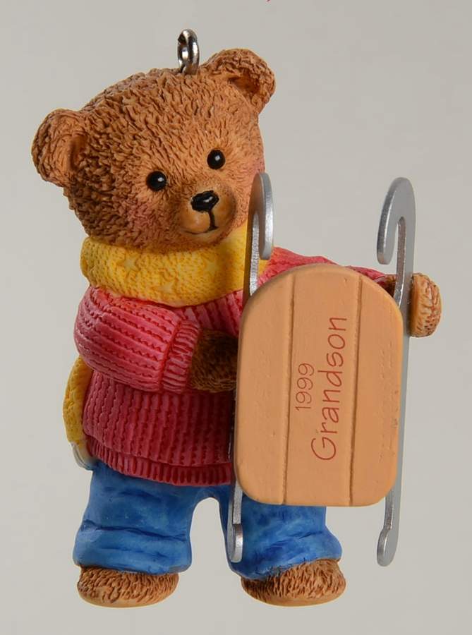 1999 Hallmark Christmas Ornaments Grandson-Bear With Sled - Boxed by Hallmark Gold Crown-1