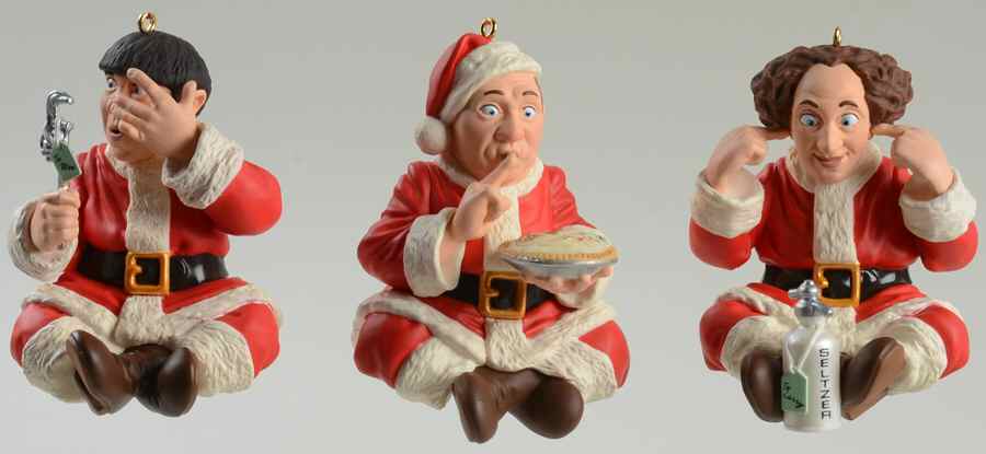 The Three Stooges Larry, Moe & Curly-Santas - Boxed by Hallmark Gold Crown-1