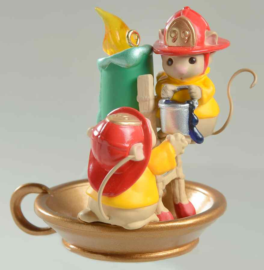 1999 Hallmark Christmas Ornaments Flame-Fighting Friends-Mice With Candle - No Box by Hallmark Gold Crown-1