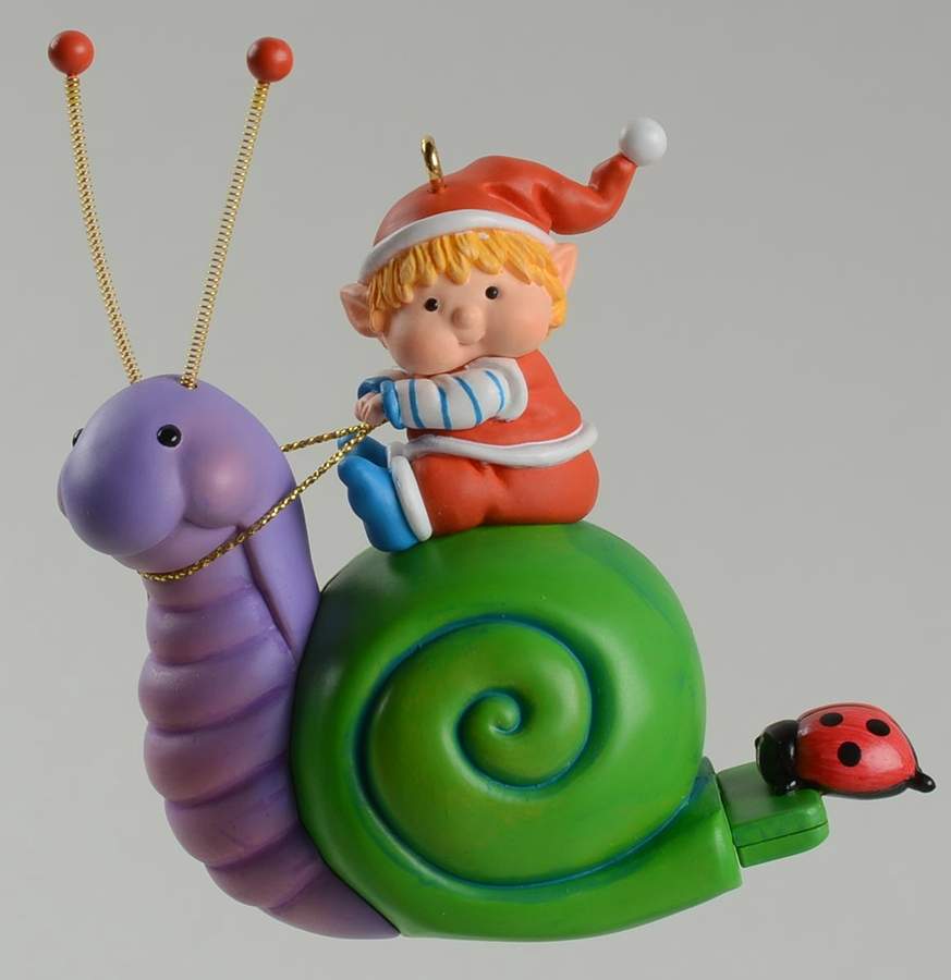 2002 Hallmark Christmas Ornaments Christmas Growth Chart-Elf On Snail W/La - Boxed by Hallmark Gold Crown-1