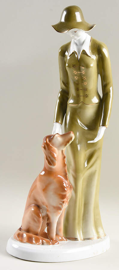 Hollohaza Figurines Lady W/Green Dress With Dog - No Box by Hollohaza-1