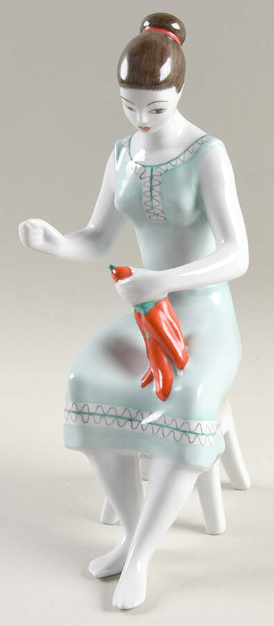 Hollohaza Figurines Woman Stringing Peppers - No Box by Hollohaza-1