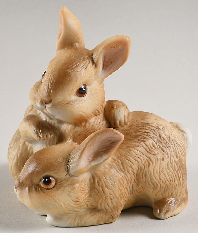 Homco Figurines Two Cuddling Brown/Tan Rabbits - No Box by Homco-1