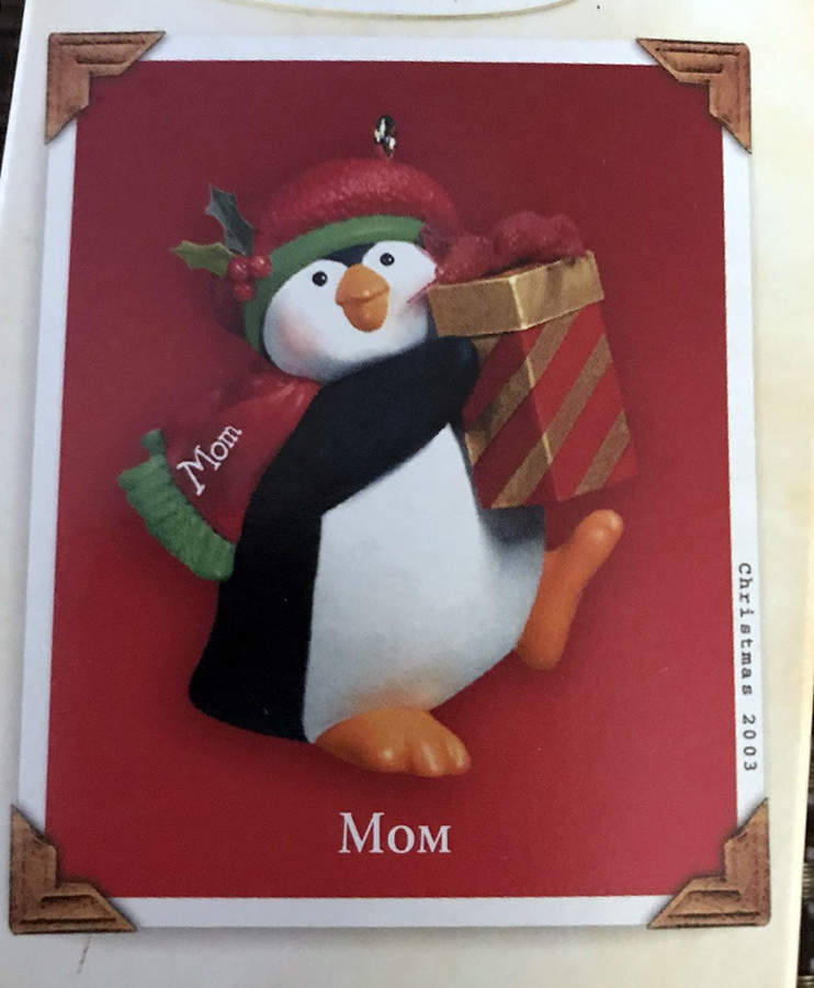 2003 Hallmark Christmas Ornaments Mom- Penguin With Present - Boxed by Hallmark Gold Crown-1