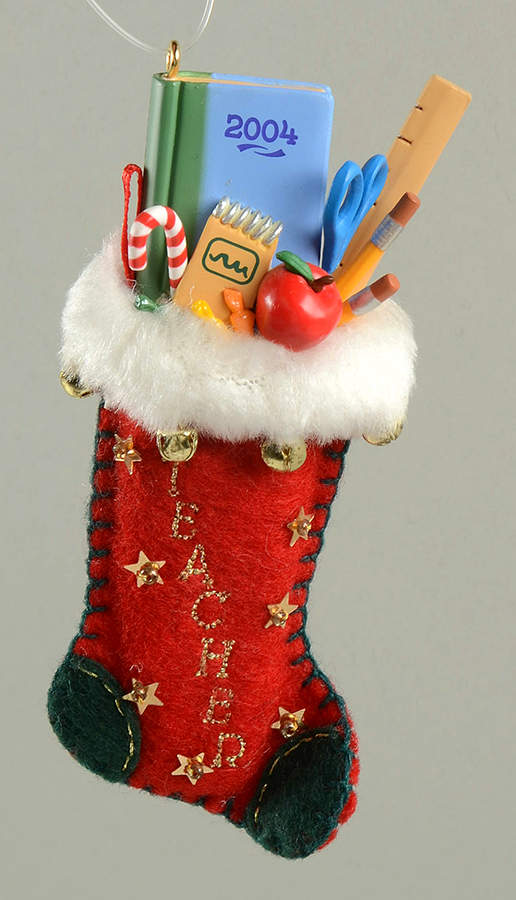 2004 Hallmark Christmas Ornaments Teacher Stocking - Boxed by Hallmark Gold Crown-1