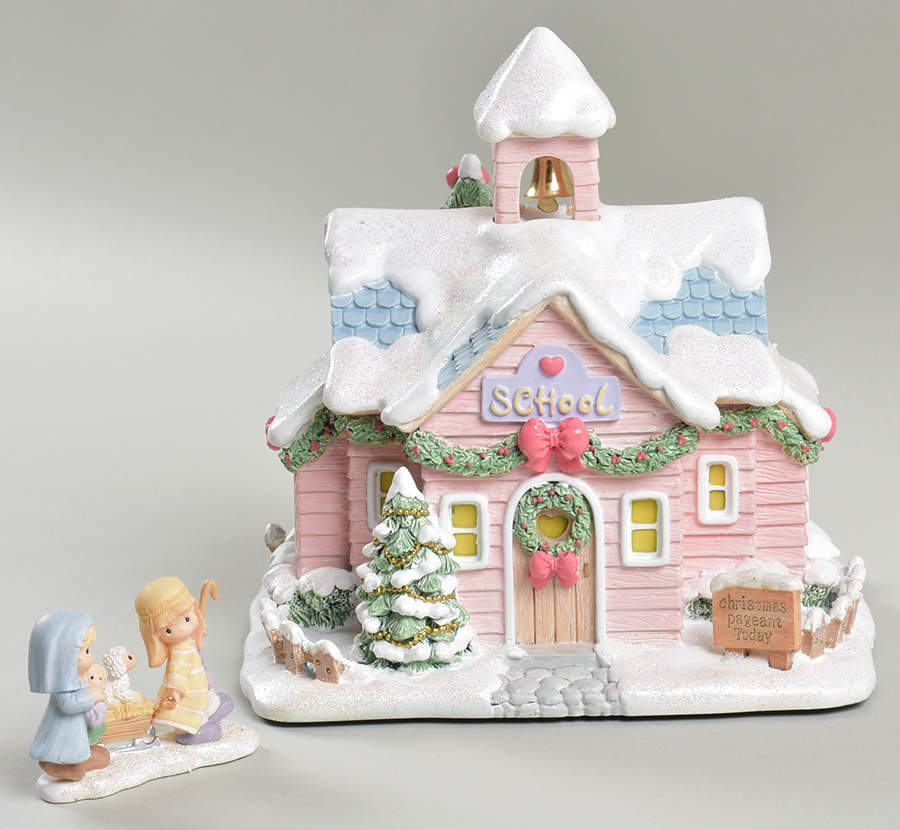 Precious Moments Christmas Village Merry Memories  School - Set Of 2 - No Box by Hawthorne Village-1