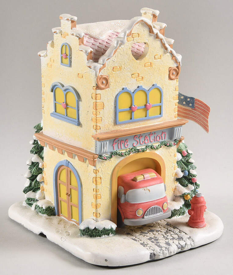 Precious Moments Christmas Village Hearts & Heroes Fire Station - No Box by Hawthorne Village-1