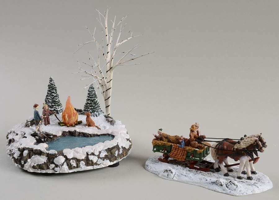 Terry Redlin's Winter Memories Village Skating Pond-Set Of 2 - No Box by Hawthorne Village-1