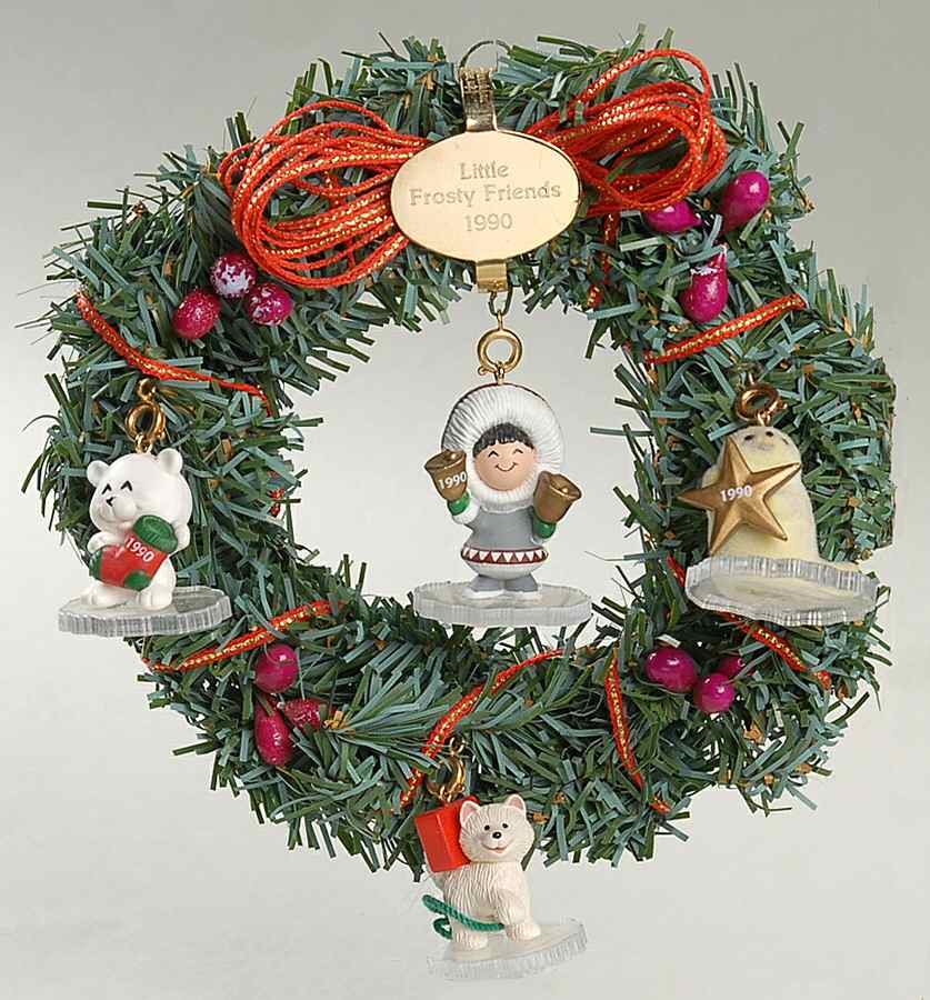 Little Frosty Friends Set Of 4 Ornaments W/ Wreath Display - Boxed by Hallmark Gold Crown-1